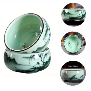 3pc Celadon Tea cup set/ Tetera de peces